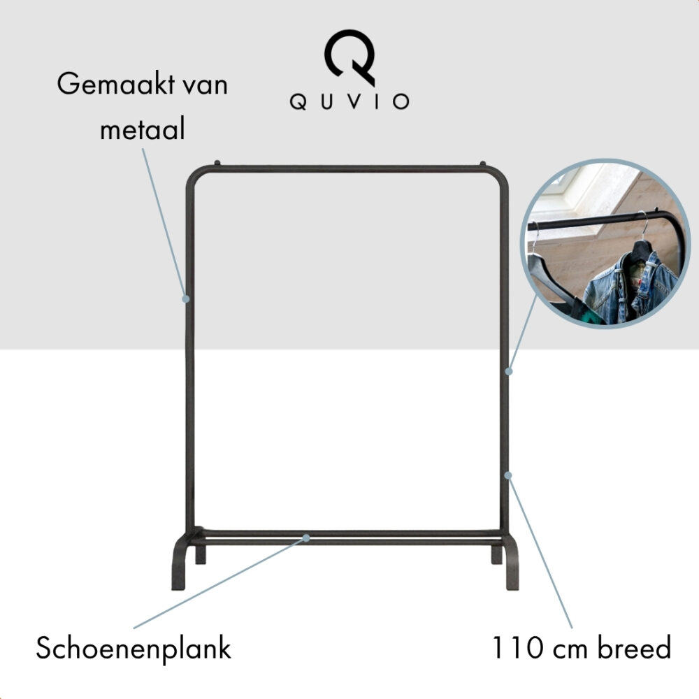 QUVIO Kledingrek met schoenen opbergruimte – 40 x 110 x 150 cm – Zwart