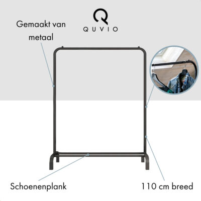QUVIO Kledingrek met schoenen opbergruimte – 40 x 110 x 150 cm – Zwart