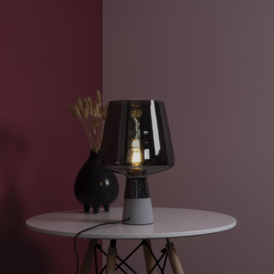 QUVIO Tafellamp retro – Beton met glazen lampenkap – Diameter 24 cm