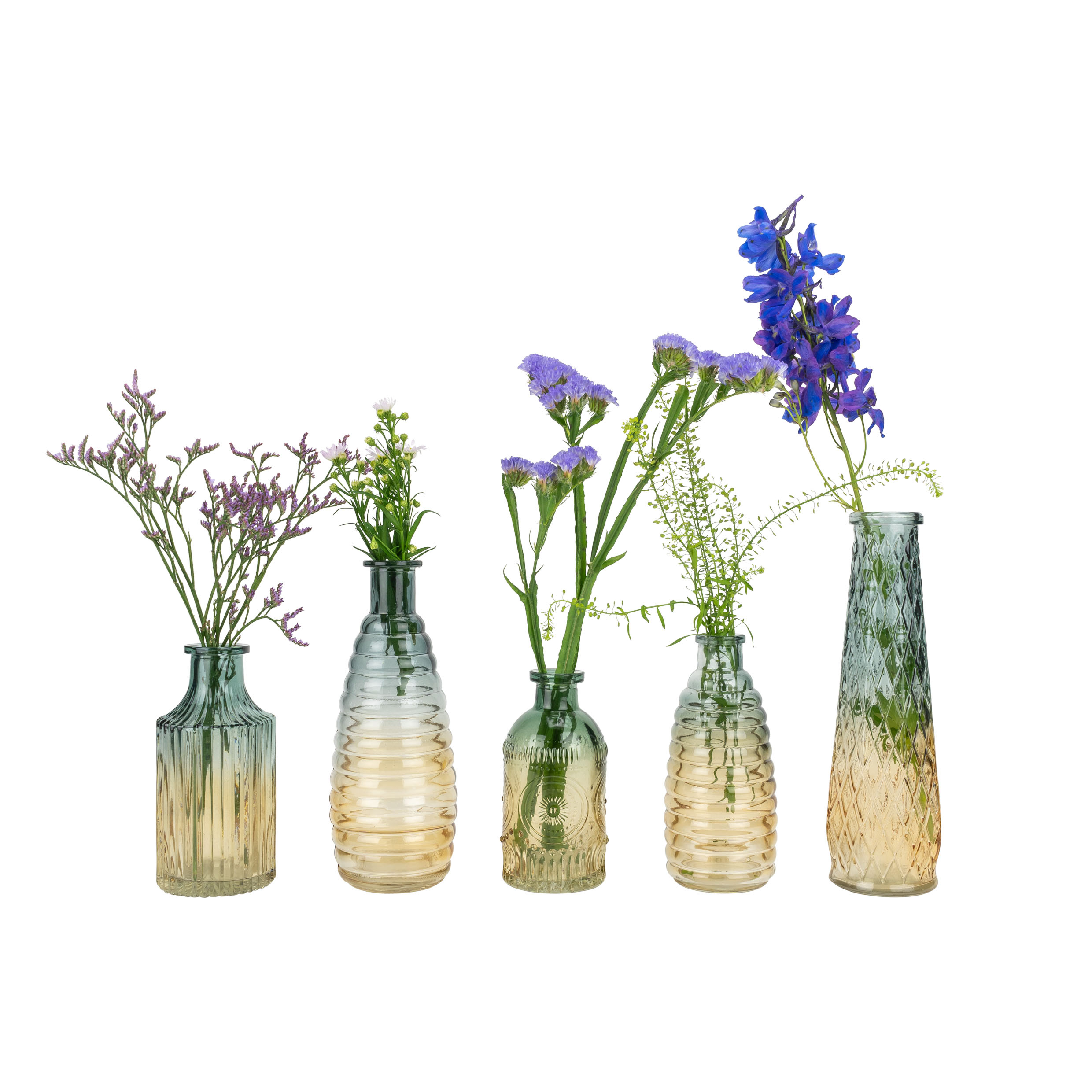 QUVIO Glazen vaas – 7 x 14 cm (dxh) – Geel/Blauw