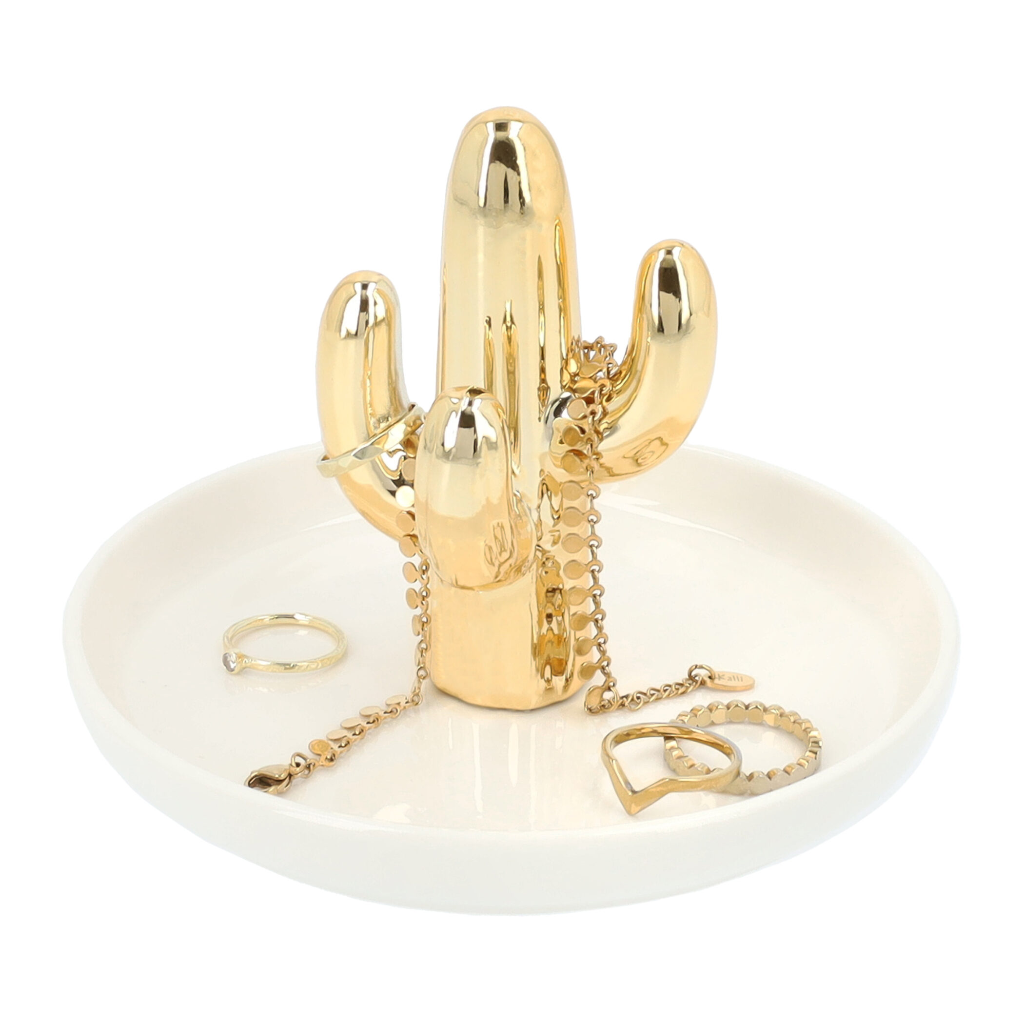 LYVION sieradenhouder / Sieradenschaaltje - Cactus - Goud en wit