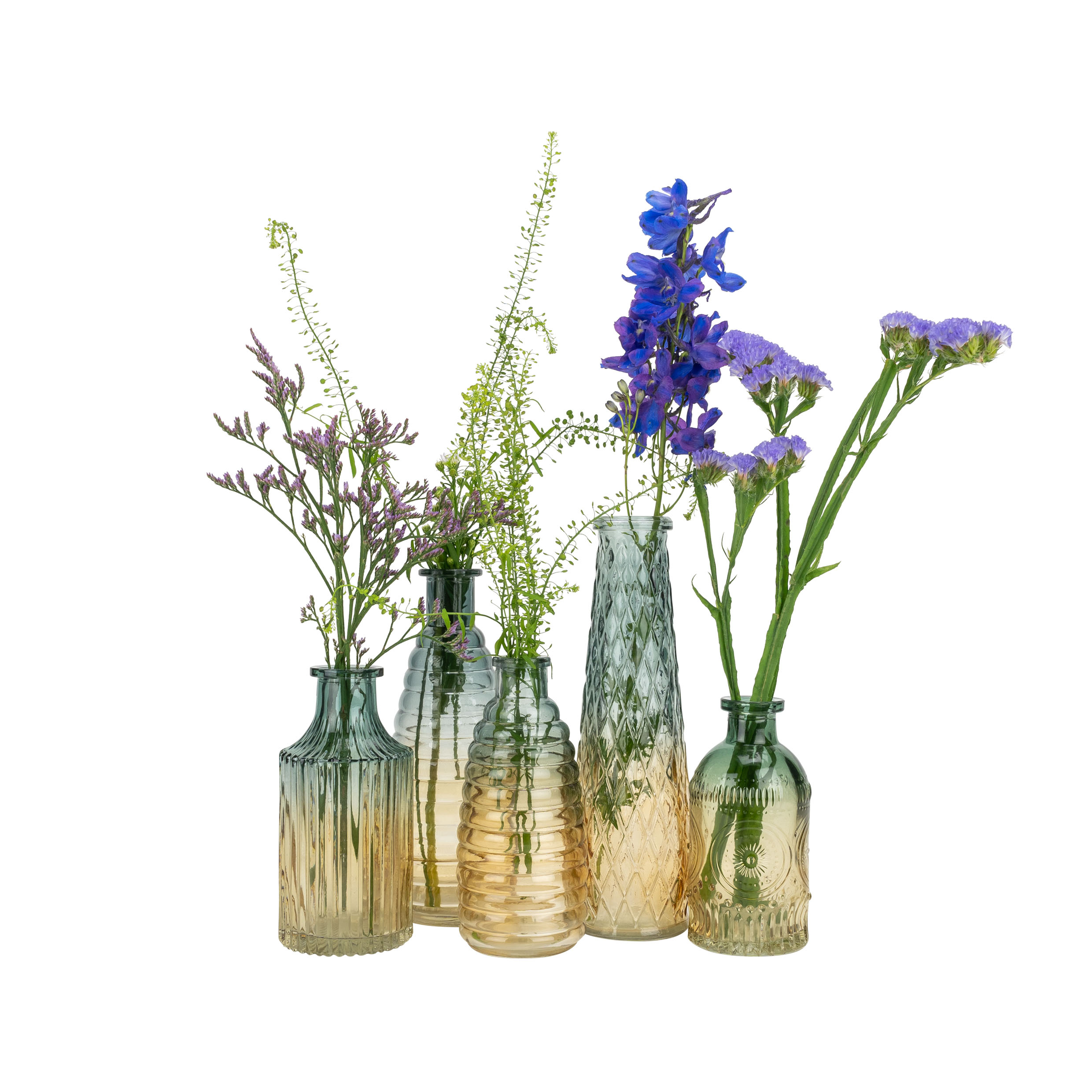 QUVIO Glazen vaas – 7 x 14 cm (dxh) – Geel/Blauw