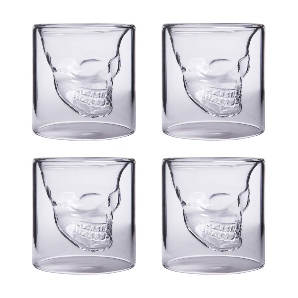 Aretica Shot glaasjes Skull – Echt glas – Set van 4