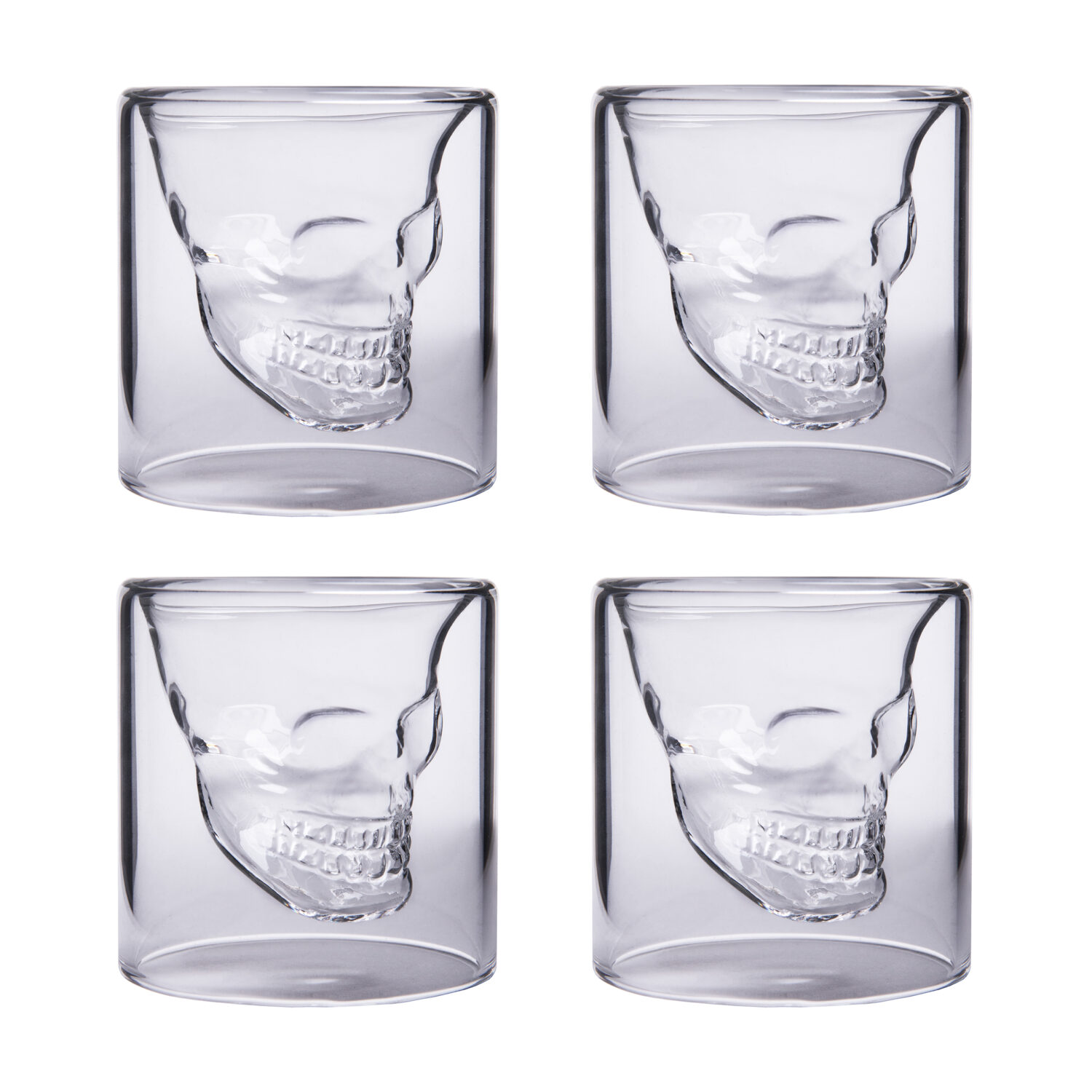 Aretica Shot glaasjes Skull – Echt glas – Set van 4