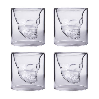 Aretica Shot glaasjes Skull – Echt glas – Set van 4