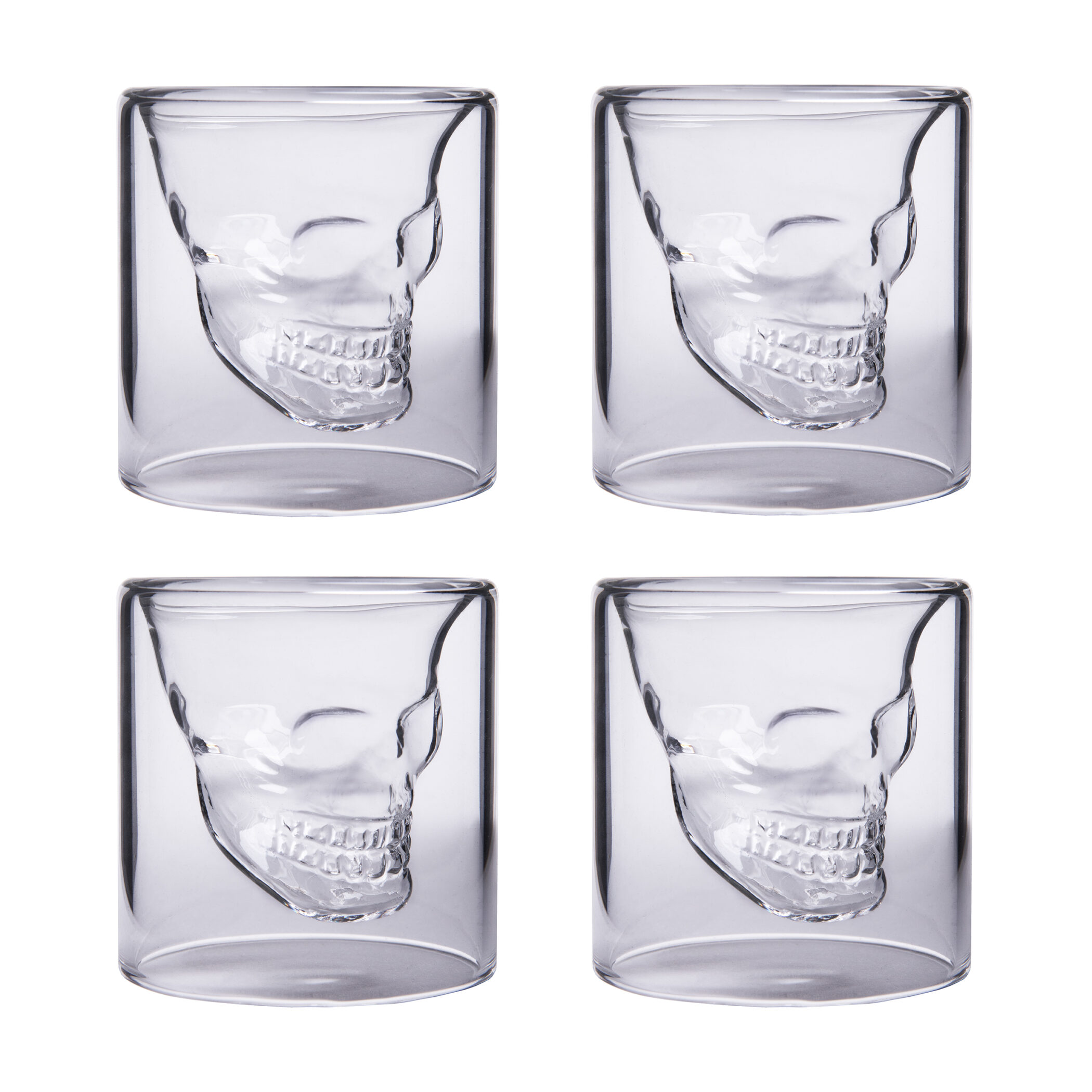 Aretica Shot glaasjes Skull - Echt glas - Set van 4