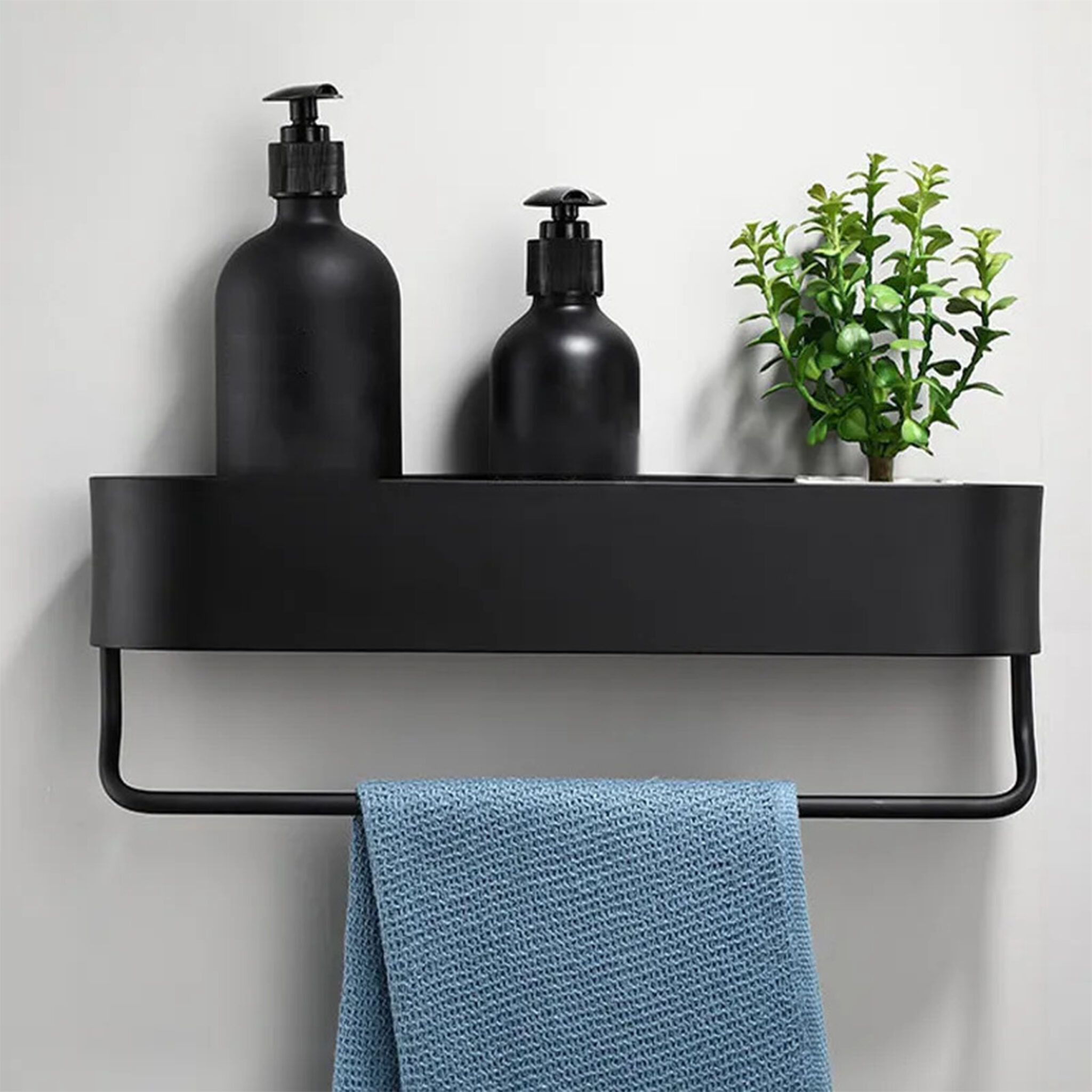 30 cm Zwart Handdoekenrek met Plank, Handdoekhouder met Metalen Plank
