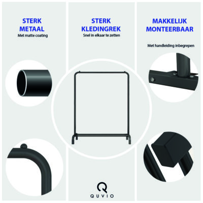 QUVIO Kledingrek met schoenen opbergruimte – 40 x 110 x 150 cm – Zwart