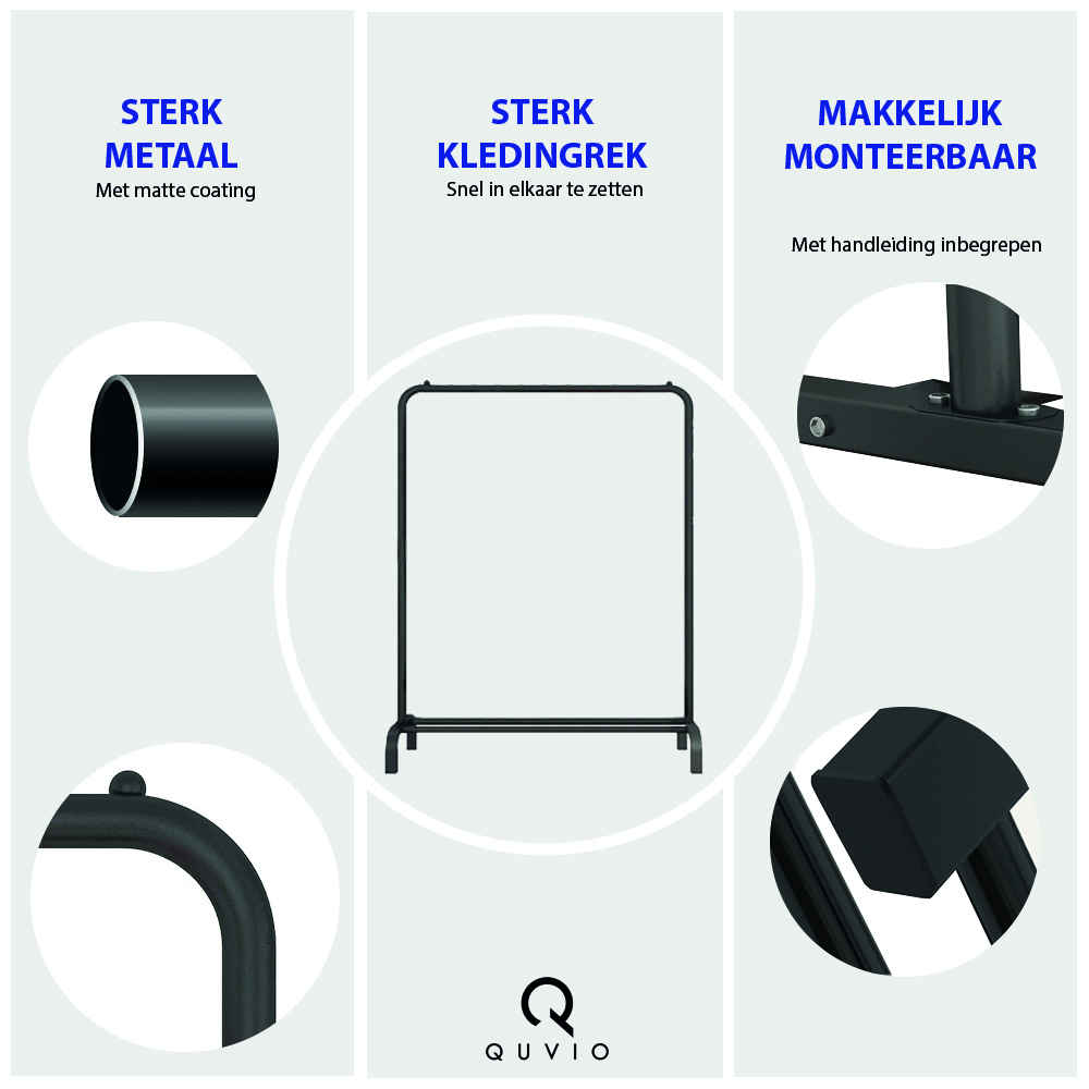 QUVIO Kledingrek met schoenen opbergruimte – 40 x 110 x 150 cm – Zwart