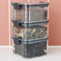 Krumble Voorraadpotten set van 4 – Met deksel – Kunststof – 460 ml – Transparant en zwart