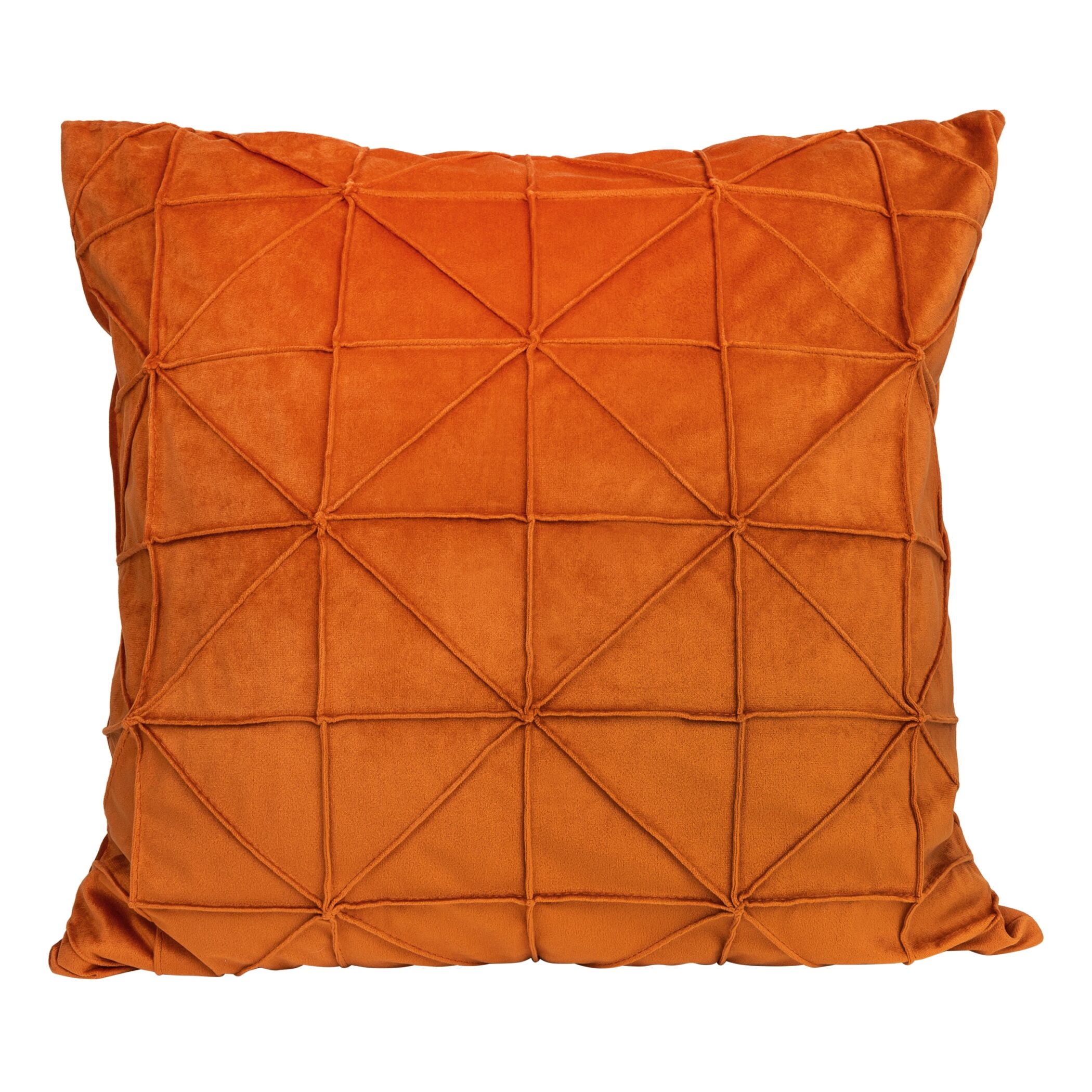 QUVIO Kussenhoes geruit met driehoek - Fluweel - 50 x 50 cm - Oranje