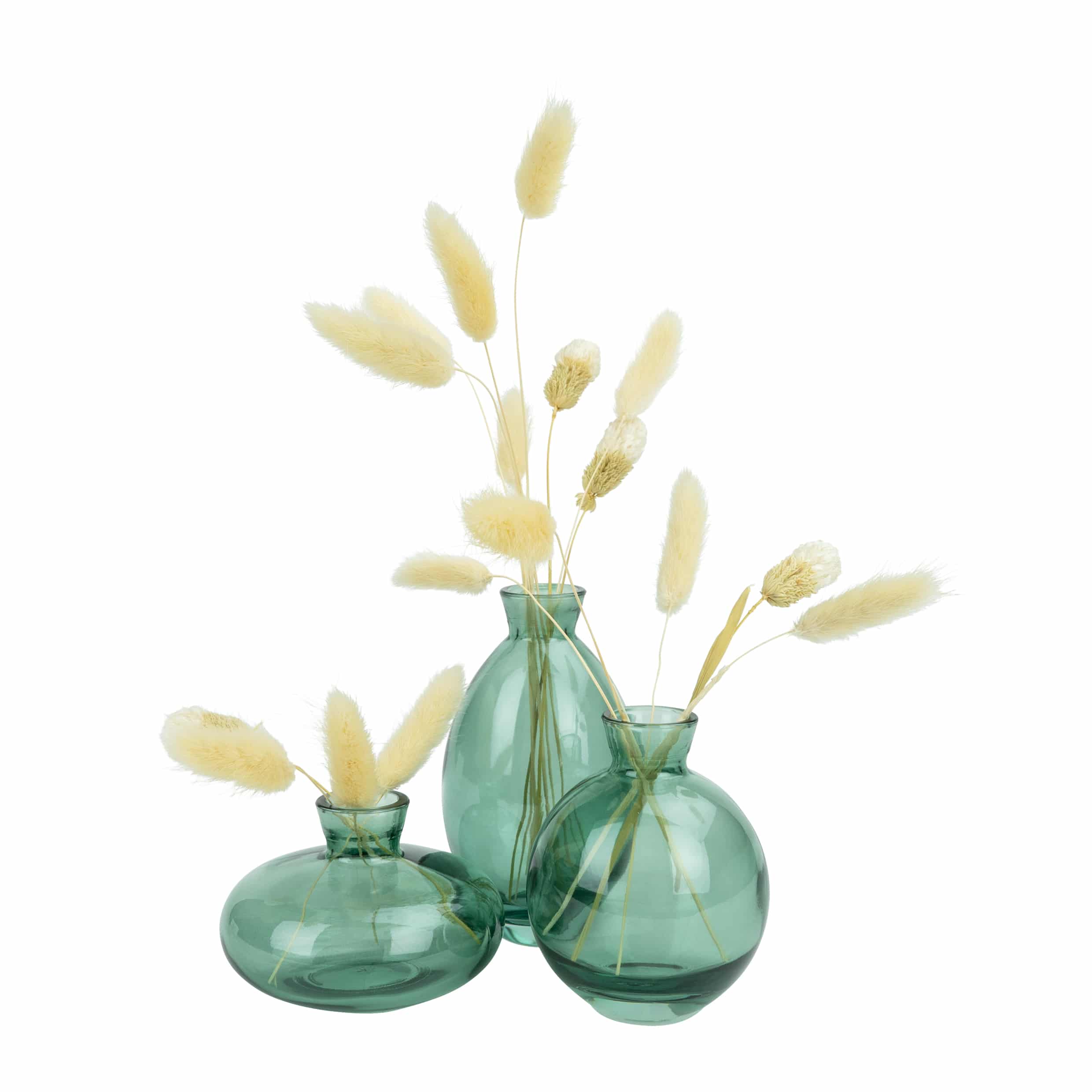 QUVIO Vazen set van 3 - Glas - Transparant groen