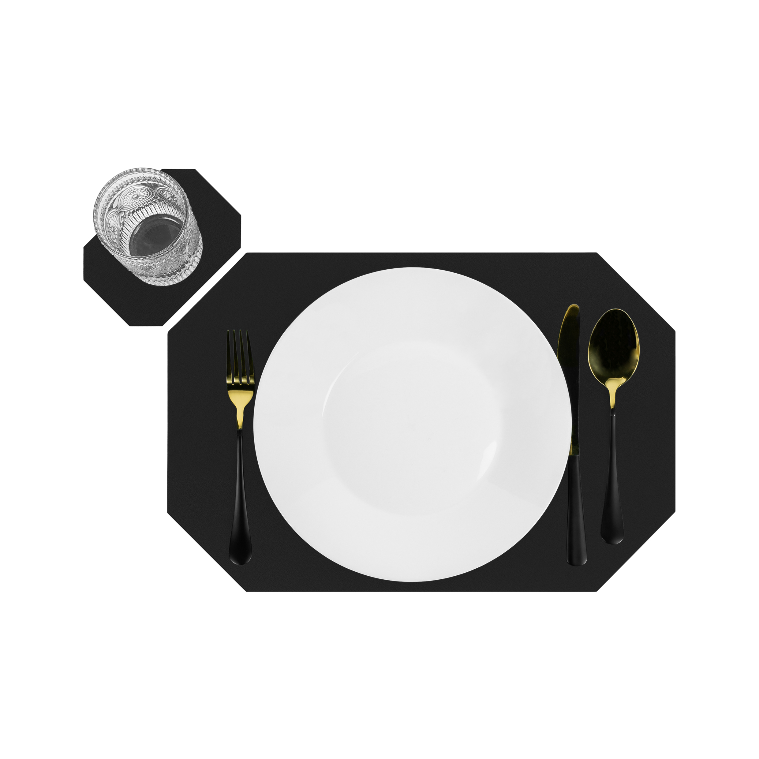 Krumble Placemat met onderzetter - PU Leer - Zwart