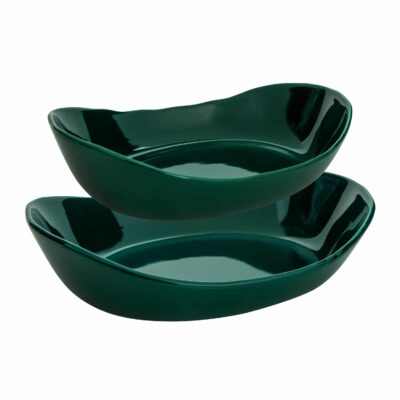 donkergroene serveerschalen van keramiek