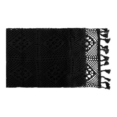 Zwarte tafelloper met fransjes