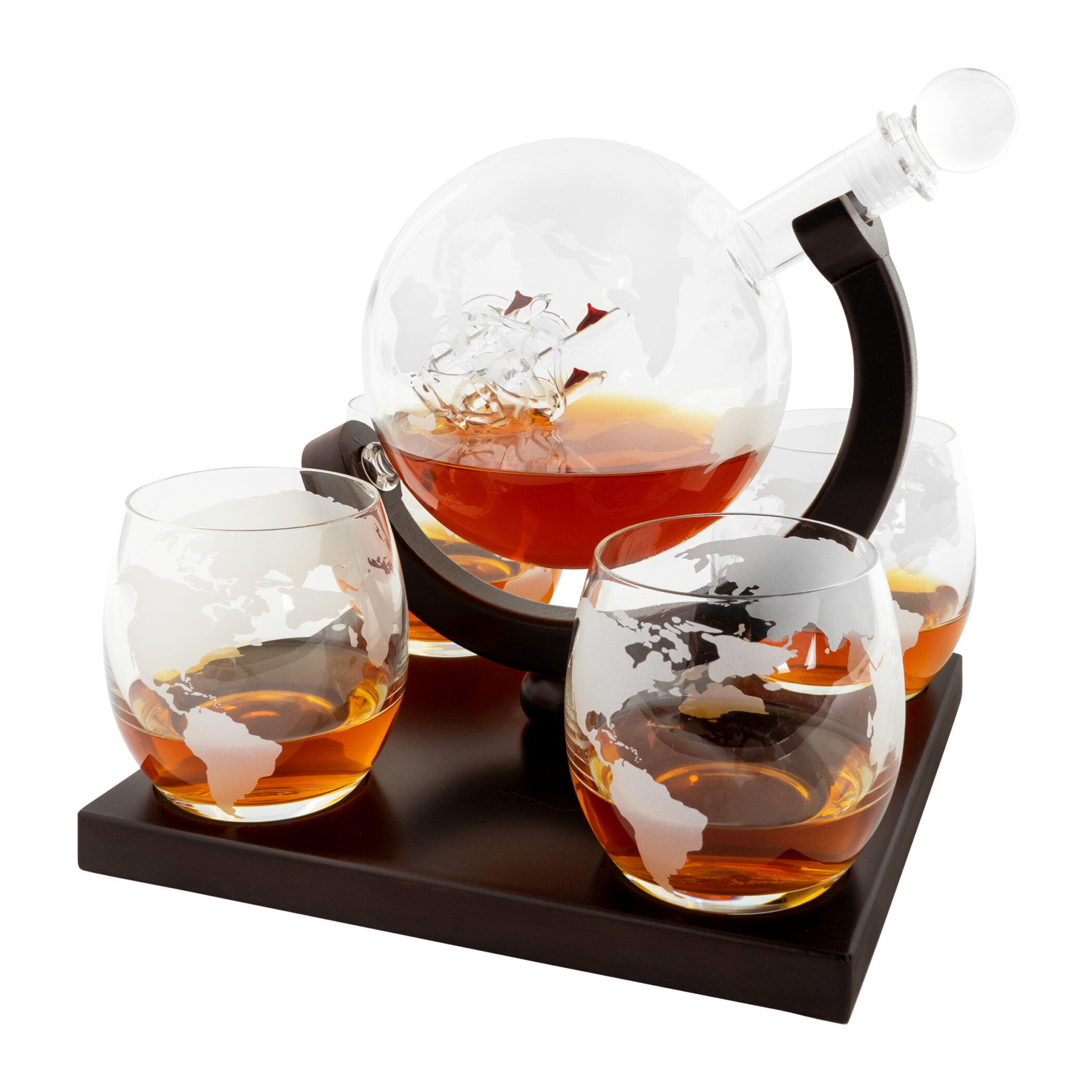 Aretica Whiskey karaf met 4 glazen - Glas en Hout