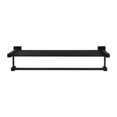 zwart aluminium handdoekenrek met 1 stang en plank