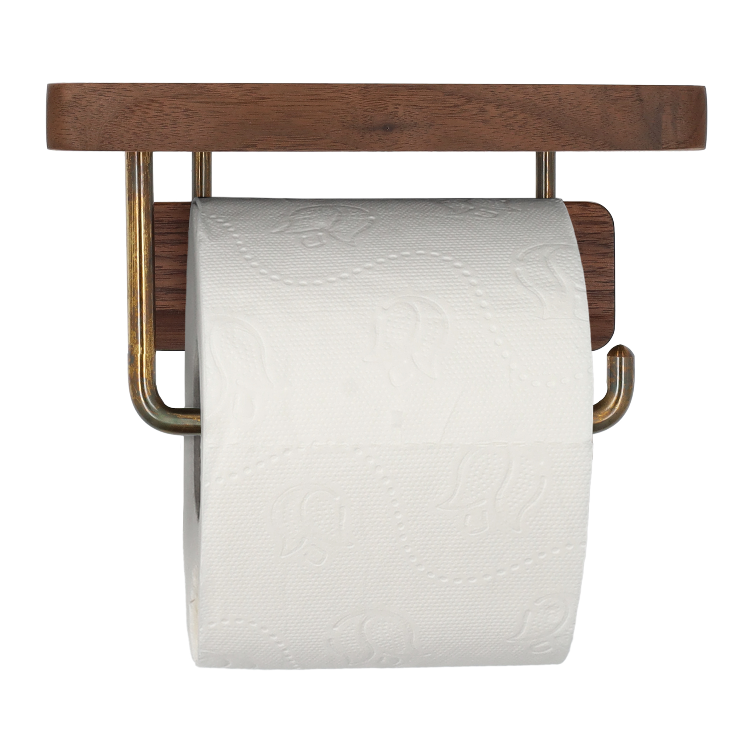 QUVIO Toiletrolhouder met plank - Metaal en hout