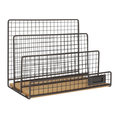 staand tijdschriftenrek van metaal en hout