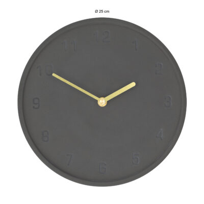 QUVIO Wandklok met gouden wijzers – Beton – Antraciet