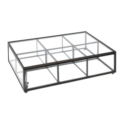 Theedoos zwart van glas en metaal