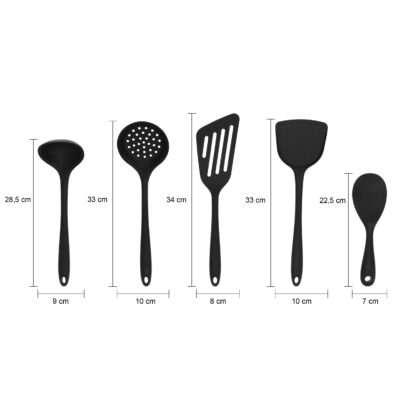 spatels set van 5 siliconen zwart afmetingen