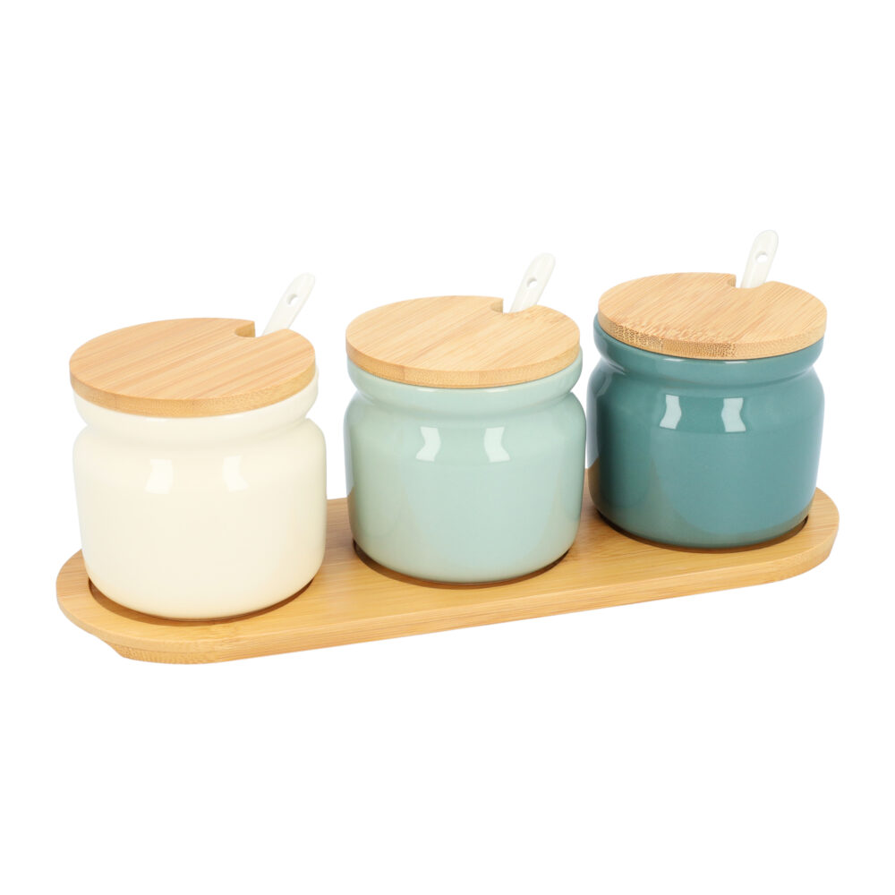 voorraadpotten keramiek met houten deksels