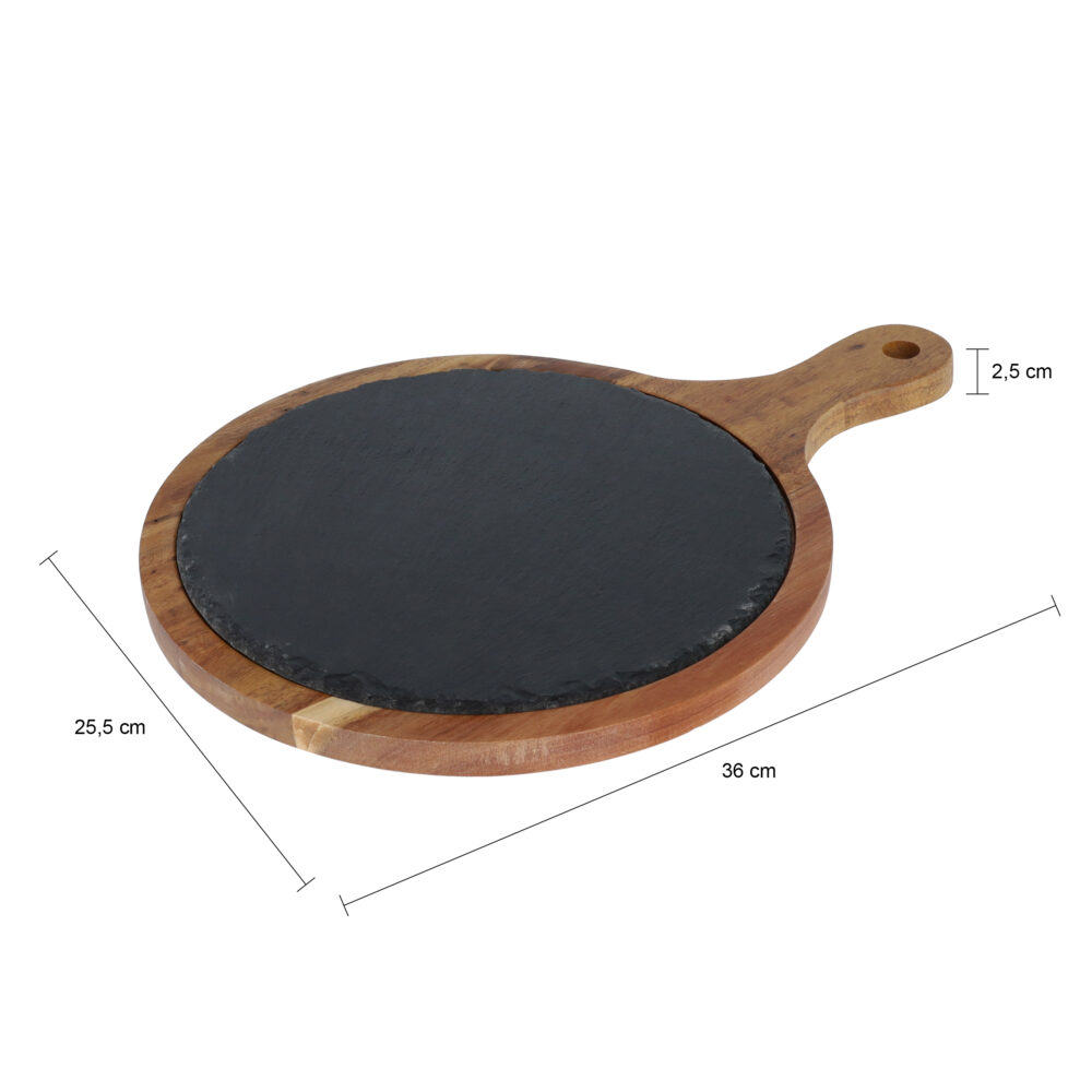 Farell Home Acaciahouten Kaas & Charcuterieplank Met Bestek En Marmer - Ronde Proefplank