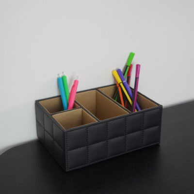 QUVIO Bureau organizer – 4 vakken – PU Leer – Zwart