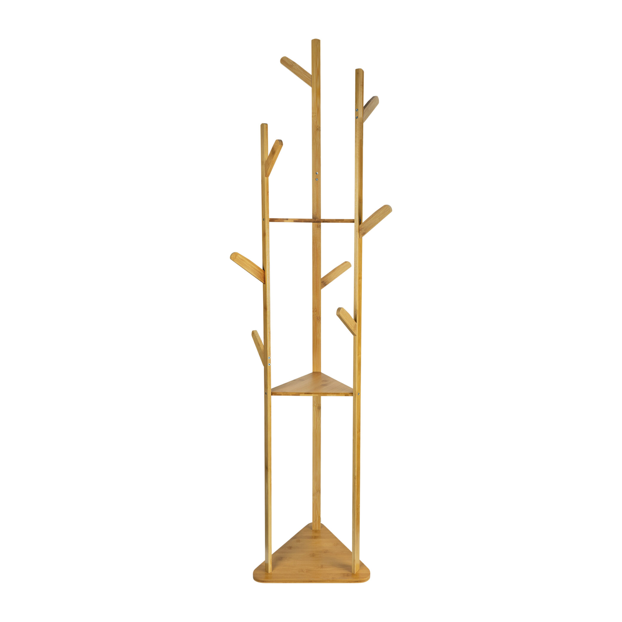 QUVIO Staande kapstok - Met 3 Legplanken - 9 haken - Hout