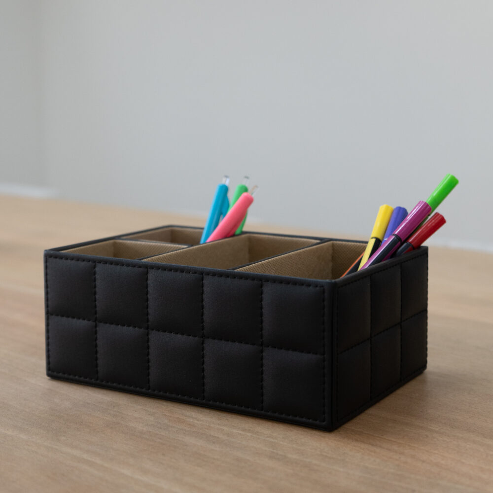 QUVIO Bureau organizer – 4 vakken – PU Leer – Zwart