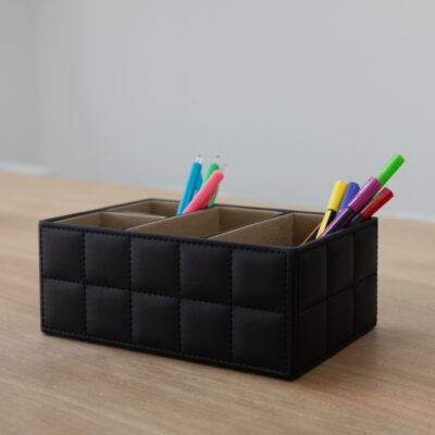 QUVIO Bureau organizer – 4 vakken – PU Leer – Zwart
