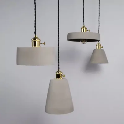 QUVIO Hanglamp landelijk – Platte vorm van beton – Diameter 21 cm