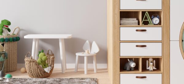 Opbergmanden voor speelgoed in kinderkamer