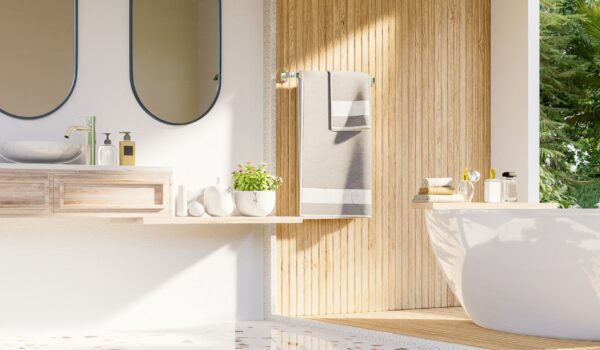 moderne badkamer interieur op witte muur voor in bad gaan