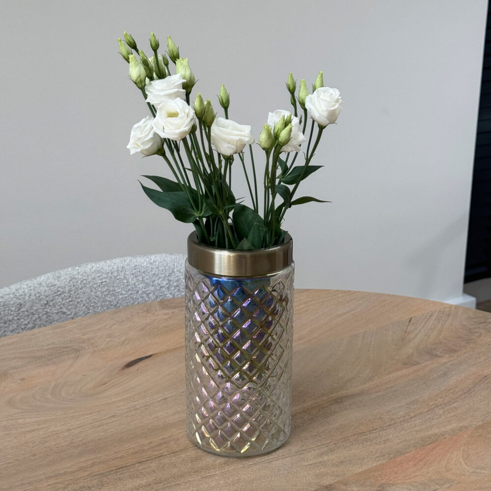 QUVIO Vaas met gouden rand – Transparant glas – 11 x 22 cm