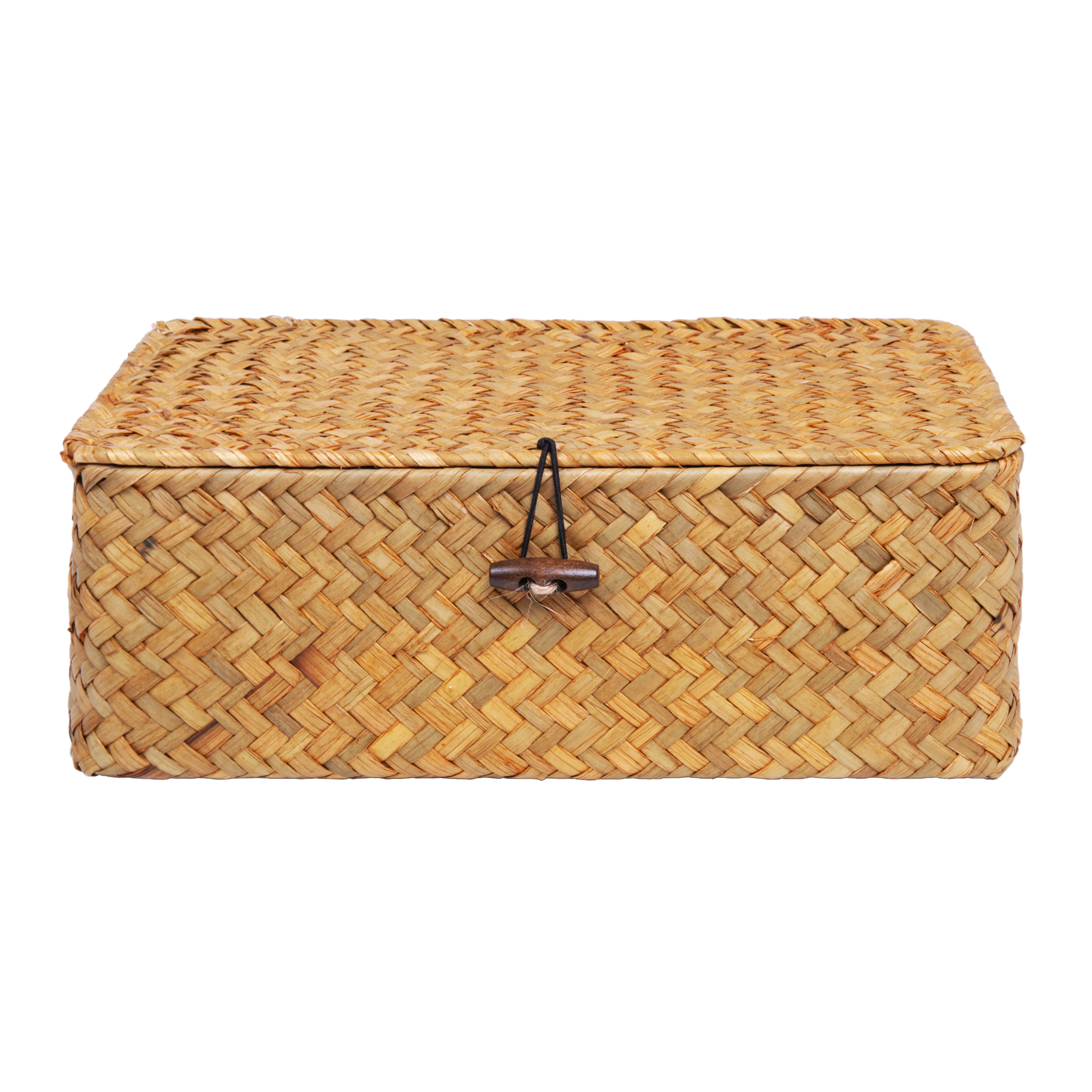 QUVIO Opbergmand - Maat M - Opbergdoos - Opbergbox - Voorraaddoos - Organizer - Sorteerdoos - Met deksel - Met knoop - Rotan - Bruin - 27x17x10cm