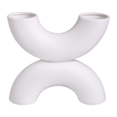 Witte keramieken vaas, decoratieve vaas, vaas, witte vaas, X vorm