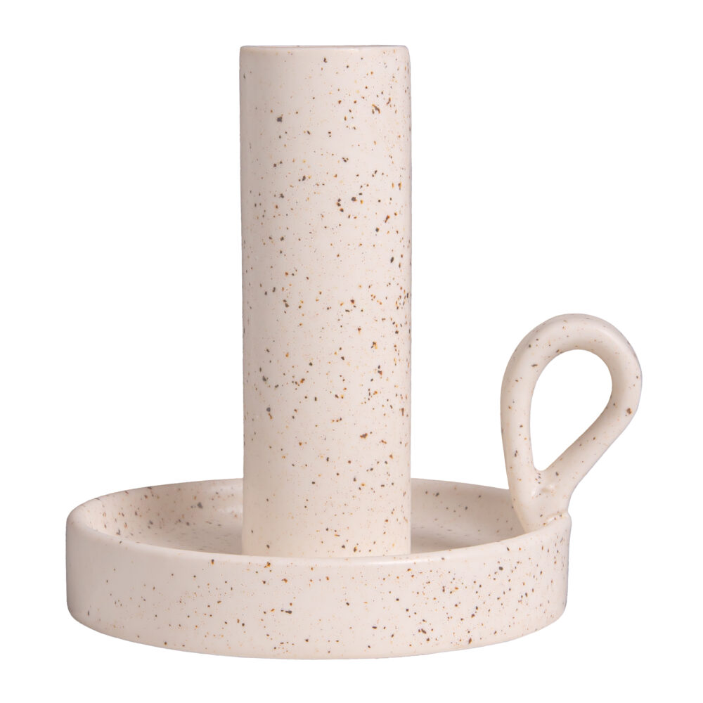 Gebroken witte kandelaar, Kandelaar, Kaarsenhouder, Kaarsenstandaard, schaaltje en oortje