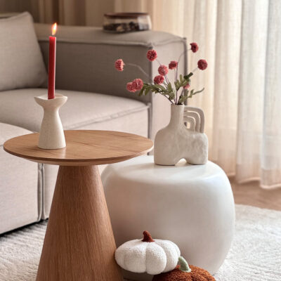 QUVIO Zandloper Kandelaar – Keramiek – Gebroken wit met spikkels