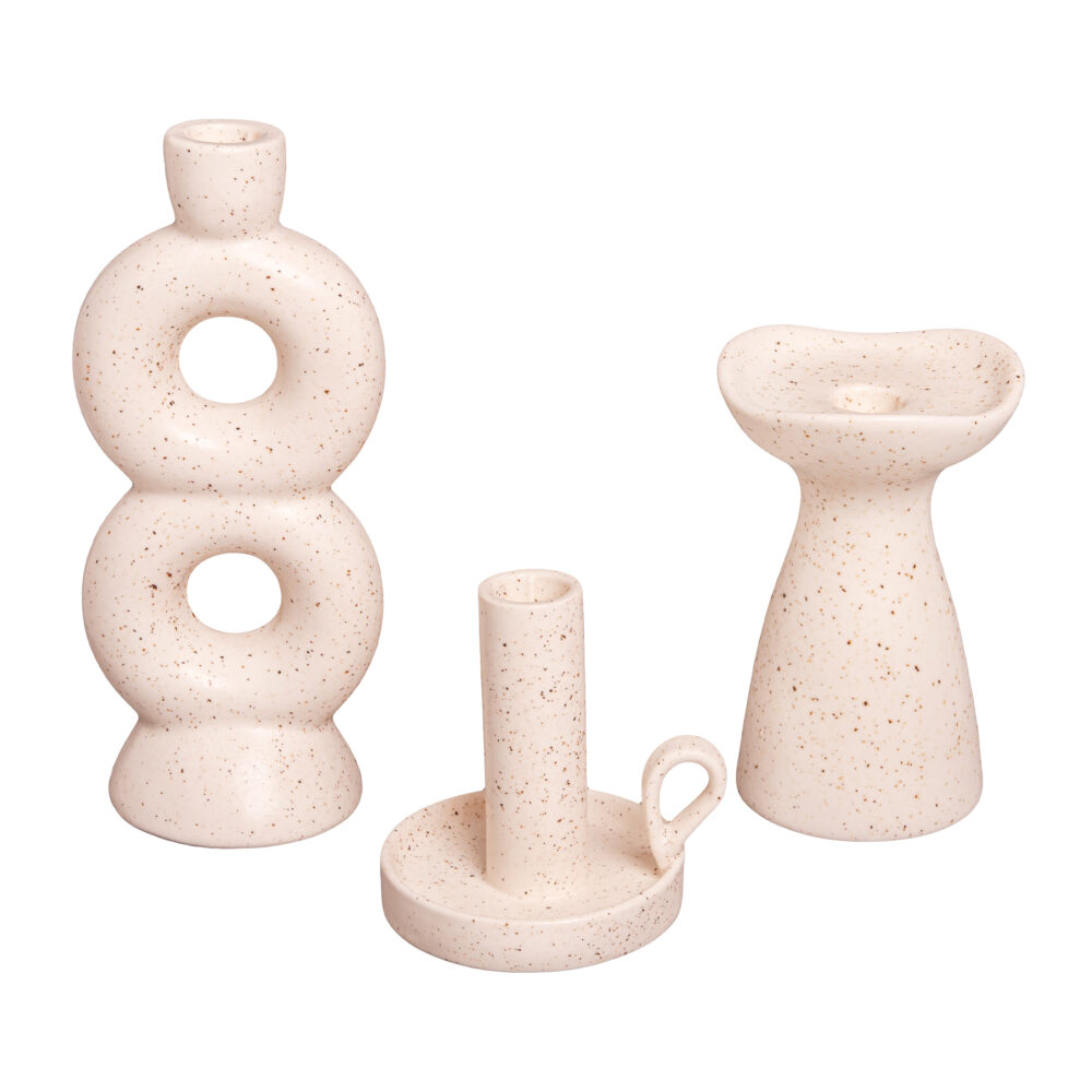 Gebroken witte kandelaar, Kandelaar, Kaarsenhouder, Kaarsenstandaard, schaaltje en oortje