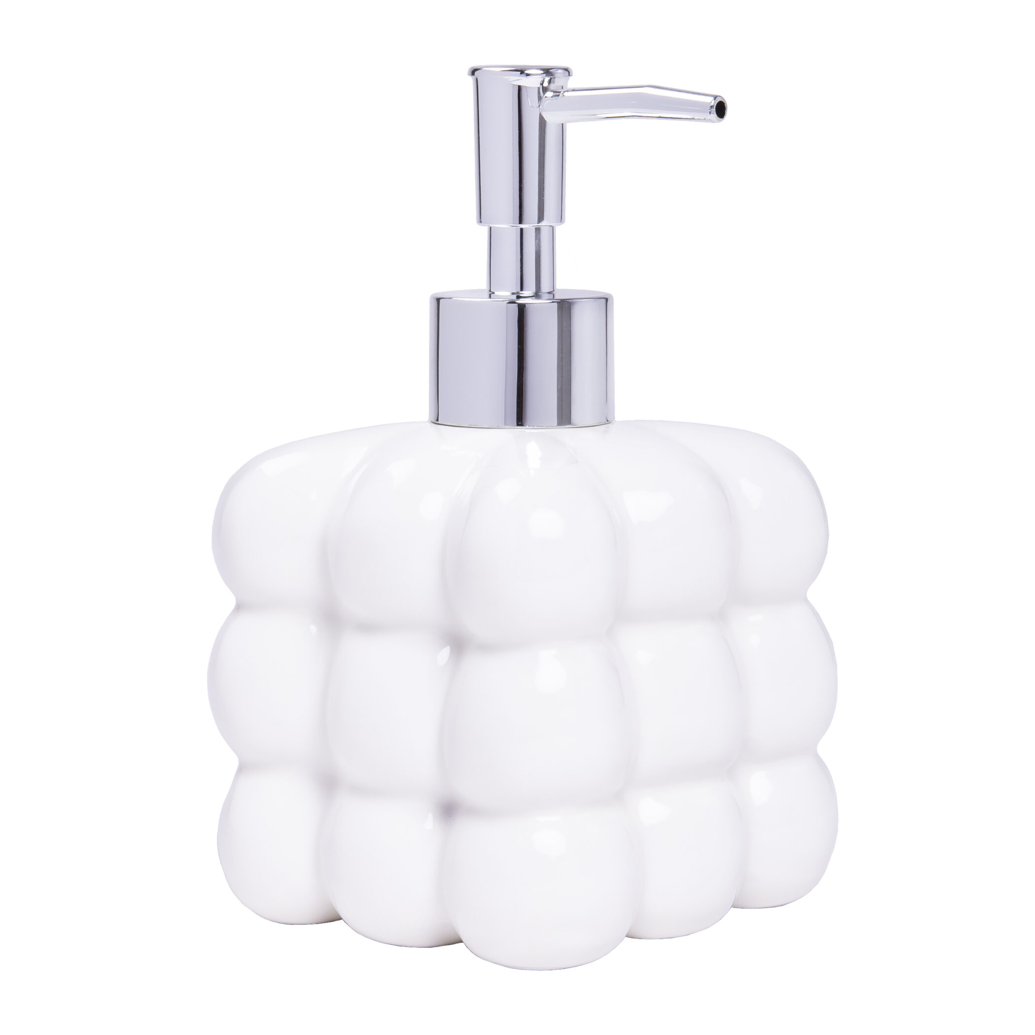 QUVIO Zeepdispenser vrijstaand met bolletjes patroon - Keramiek - Wit - 350ML