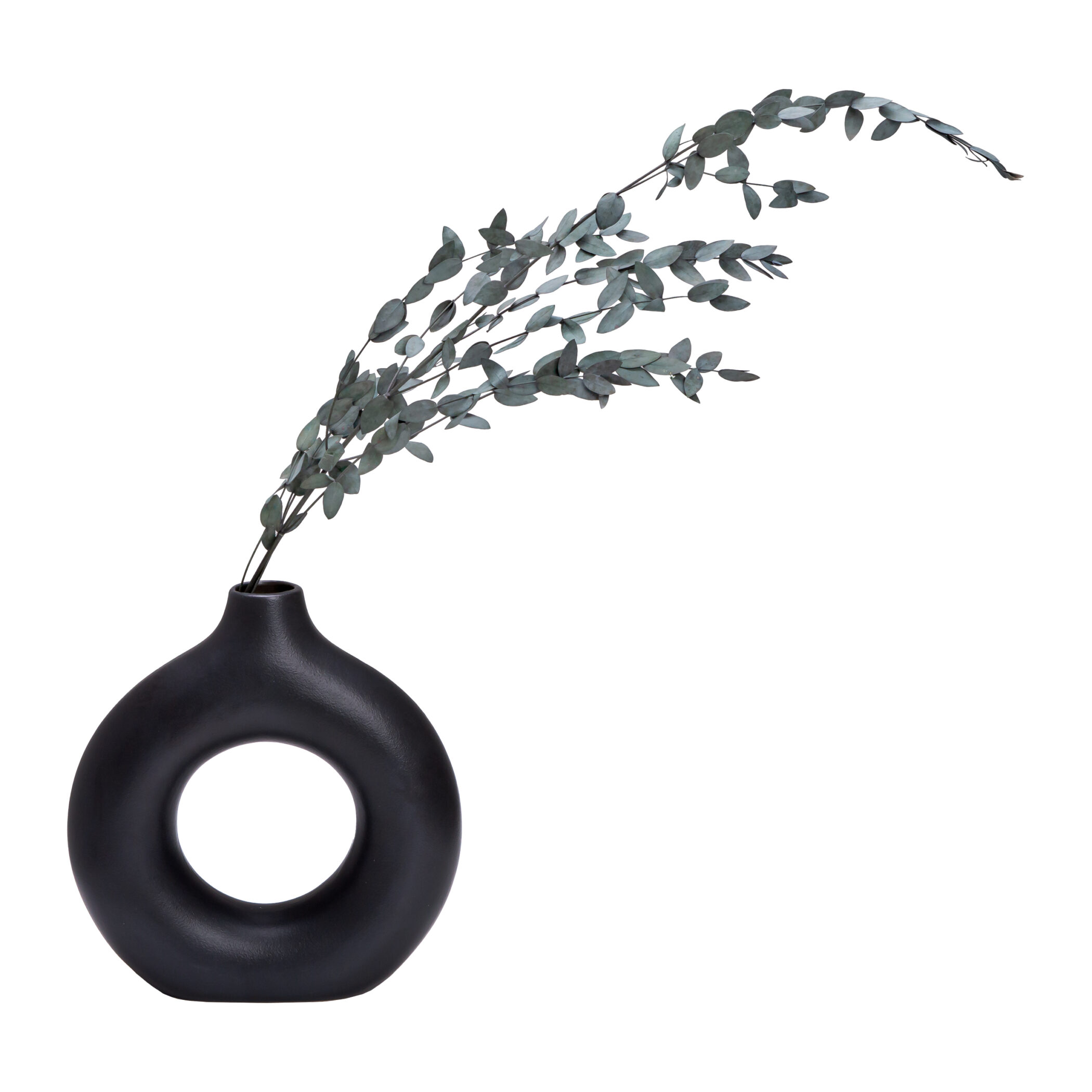 QUVIO Ronde donut vaas - Keramiek - 23 cm - Zwart
