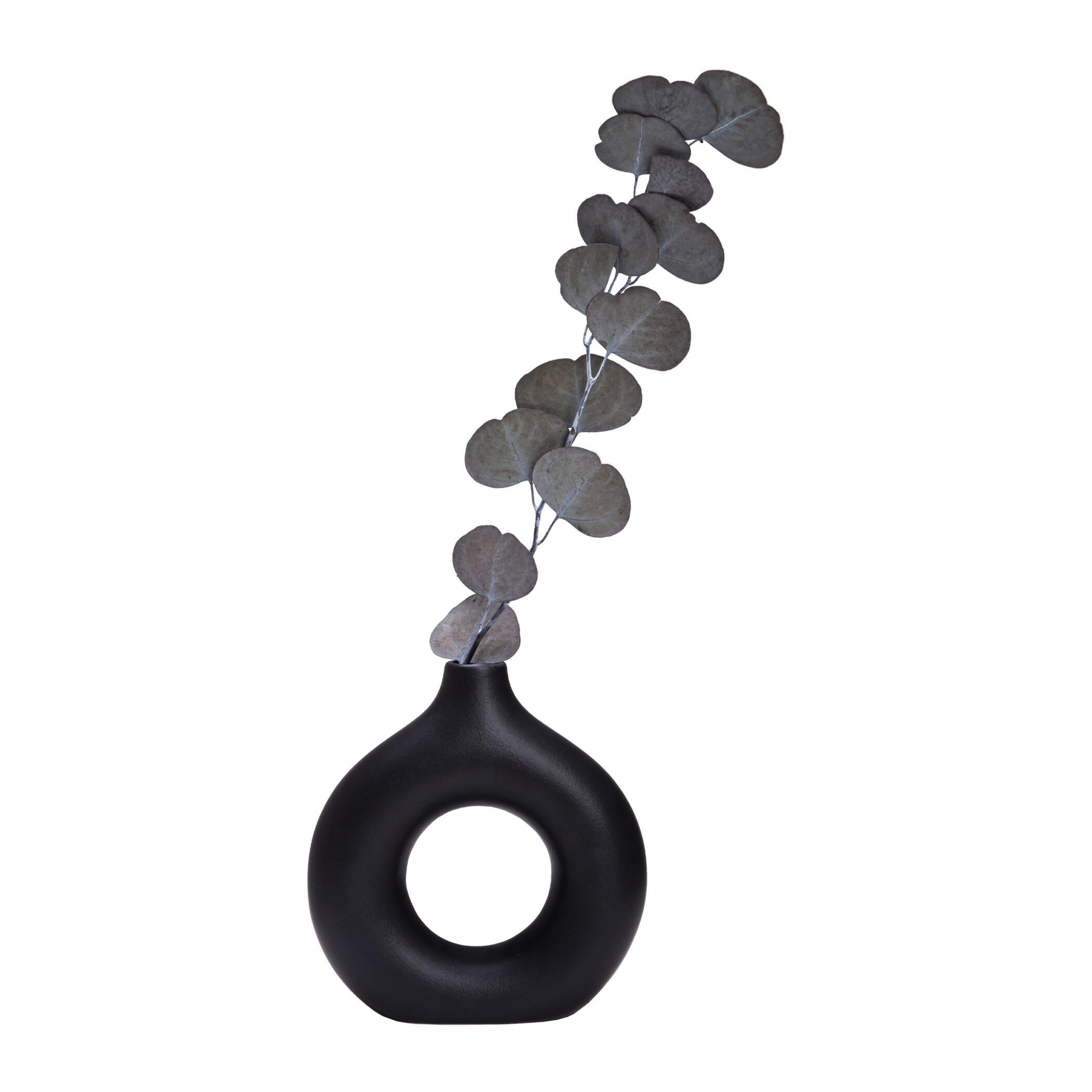QUVIO Ronde donut vaas - Keramiek - 19 cm - Zwart