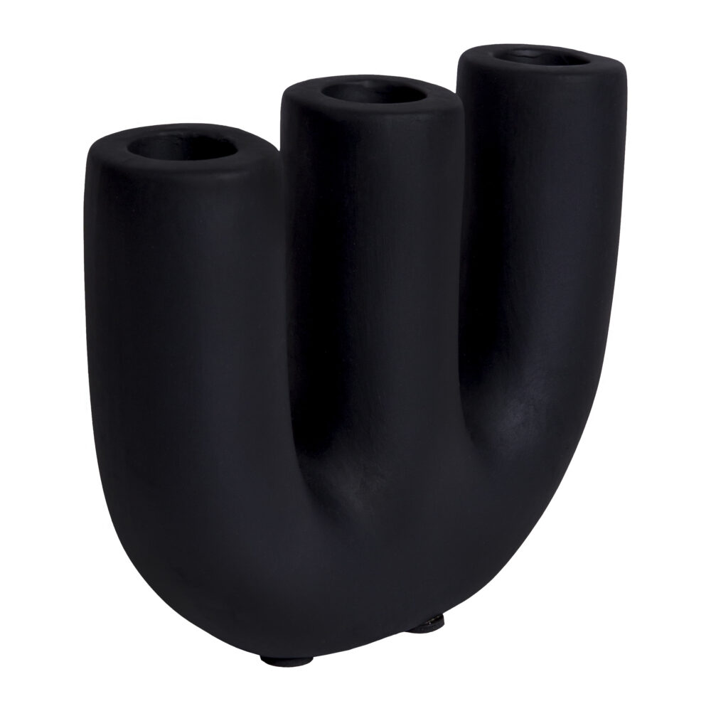 QUVIO kandelaar, zwarte kaarsenhouder, kaarsenhouder, kaarsenstandaard, keramische kaarsenstandaard, Kandelaar, Kaarsenhouder voor 3 kaarsen