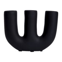 QUVIO kandelaar, zwarte kaarsenhouder, kaarsenhouder, kaarsenstandaard, keramische kaarsenstandaard, Kandelaar, Kaarsenhouder voor 3 kaarsen