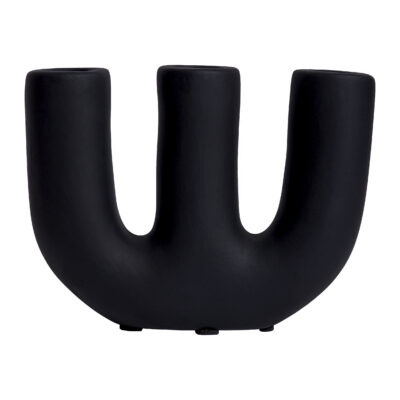 QUVIO kandelaar, zwarte kaarsenhouder, kaarsenhouder, kaarsenstandaard, keramische kaarsenstandaard, Kandelaar, Kaarsenhouder voor 3 kaarsen