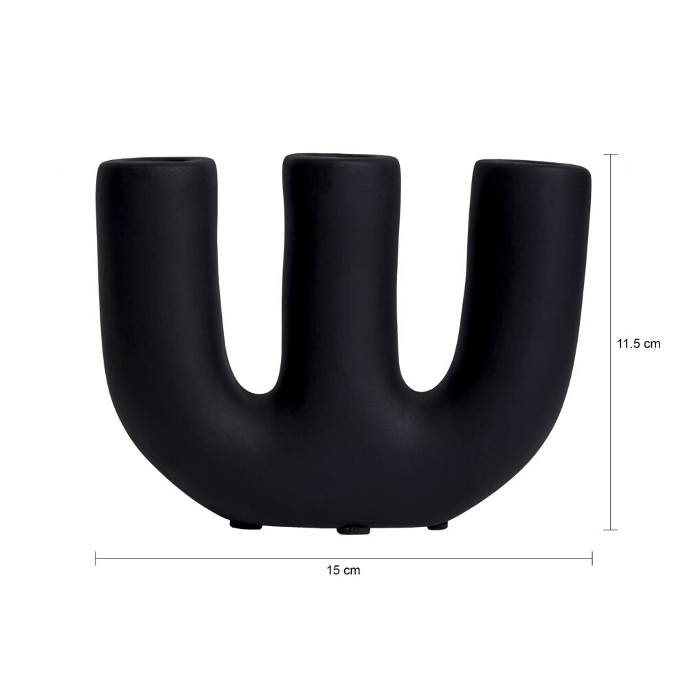 QUVIO kandelaar, zwarte kaarsenhouder, kaarsenhouder, kaarsenstandaard, keramische kaarsenstandaard, Kandelaar, Kaarsenhouder voor 3 kaarsen