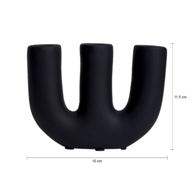 QUVIO kandelaar, zwarte kaarsenhouder, kaarsenhouder, kaarsenstandaard, keramische kaarsenstandaard, Kandelaar, Kaarsenhouder voor 3 kaarsen