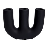 QUVIO kandelaar, zwarte kaarsenhouder, kaarsenhouder, kaarsenstandaard, keramische kaarsenstandaard, Kandelaar, Kaarsenhouder voor 3 kaarsen